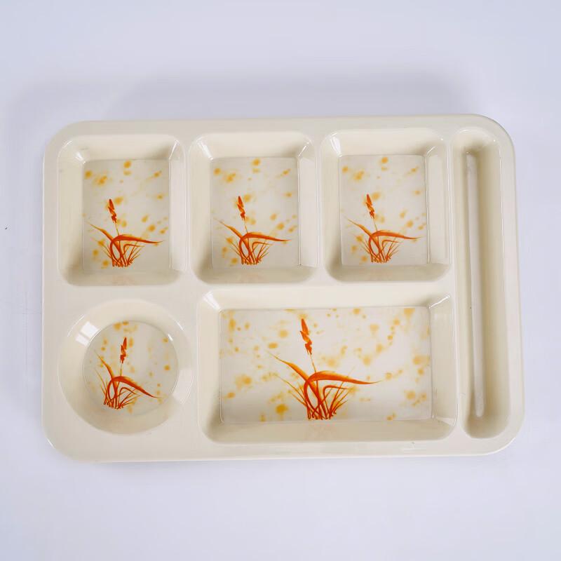 XJGG 14-inch Melamine 6-Compartment Canteen Tray, Autumn Grass (10-pack)