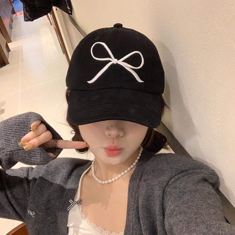 Embroidered Bow Baseball Cap Korean Y2K Versatile Sun Hat Cotton Breathable Peaked Caps Outdoor Adjustable Sports Unisex Visors Hip-hop Net Hats