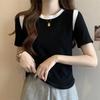 Womens Color Block Round Neck Short Sleeve T Shirt