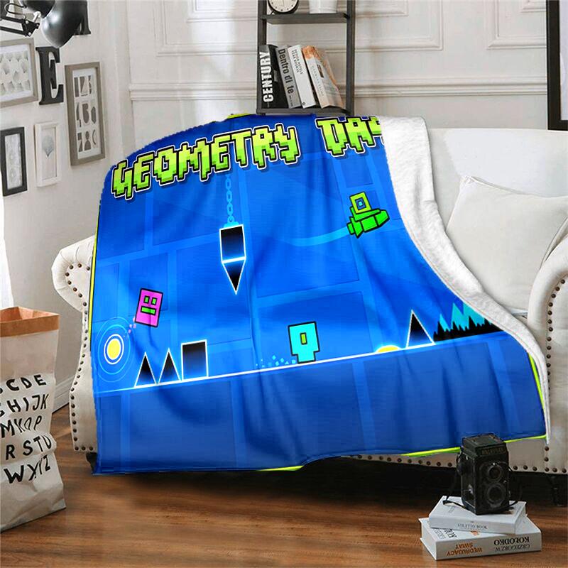1pz Coperta Stampa Geometry Dash, Coperta Leggera per Divano, Letto - Morbida e Calda, Regalo per Tutte le Stagioni come Natale, Halloween