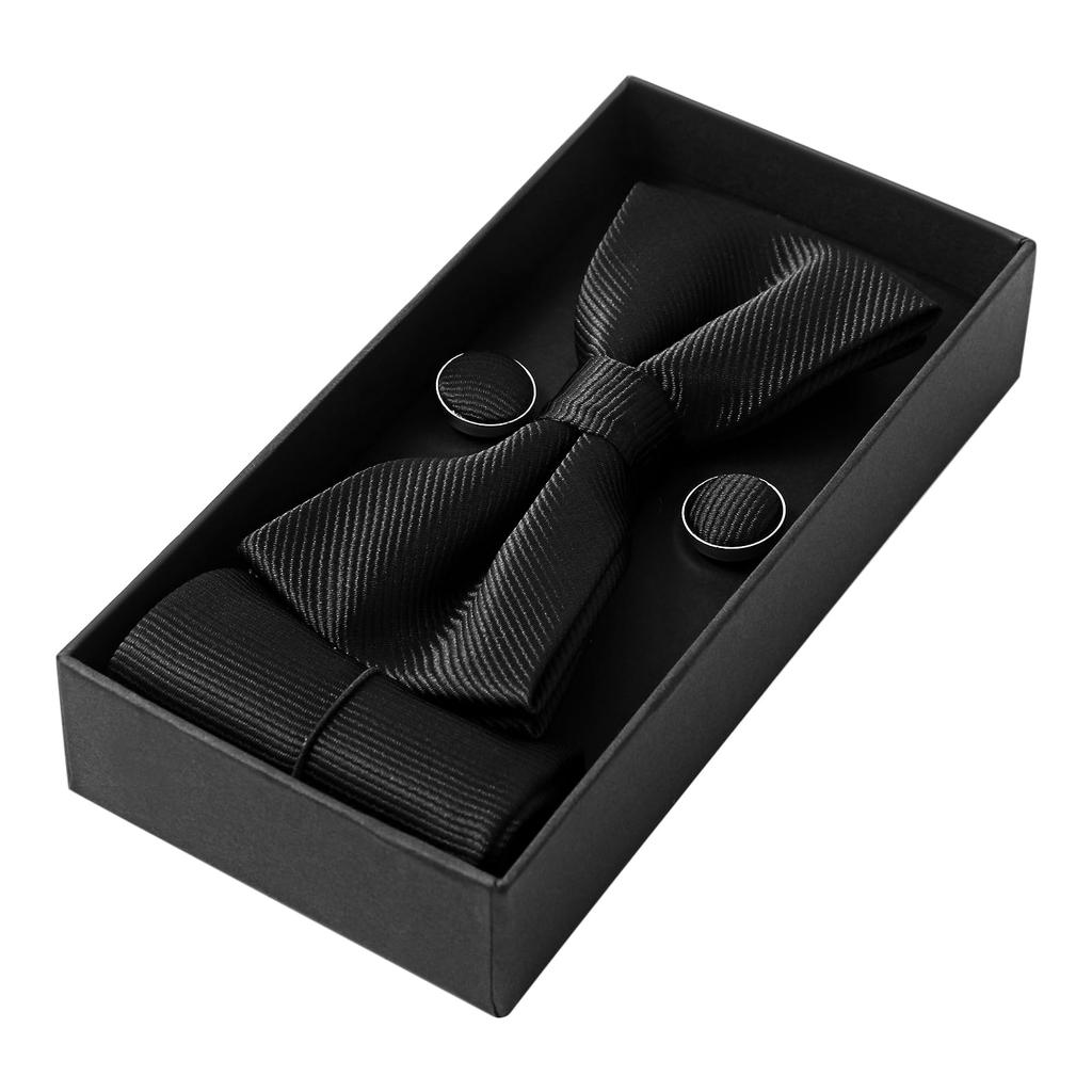 [JEWELRYWE] Bow Tie, Pocket Square, and Cufflinks Set for Men: Formal, Business, Job Interviews, Presentations, Weddings, Anniversaries, Birthdays,
