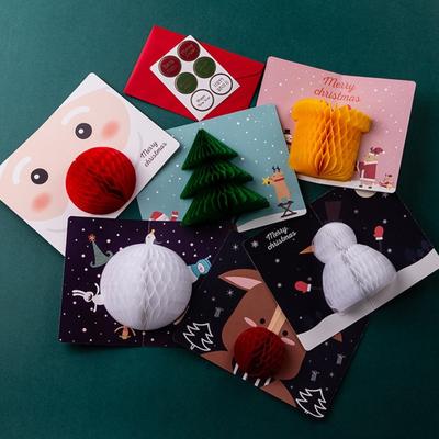 3D Pop-up Merry Christmas Card Cute Holiday Greeting with Envelope And Sealing Stickers Honeycomb Design Xmas Gift for Friends