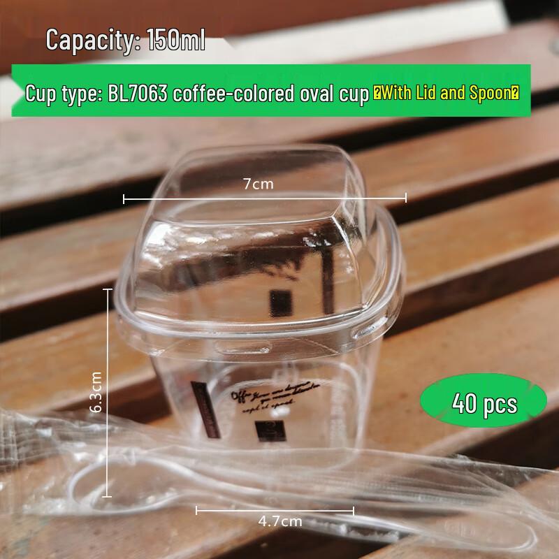 Fanshun Einweg-Moussebecher mit Deckeln und Löffeln, 40 Sets