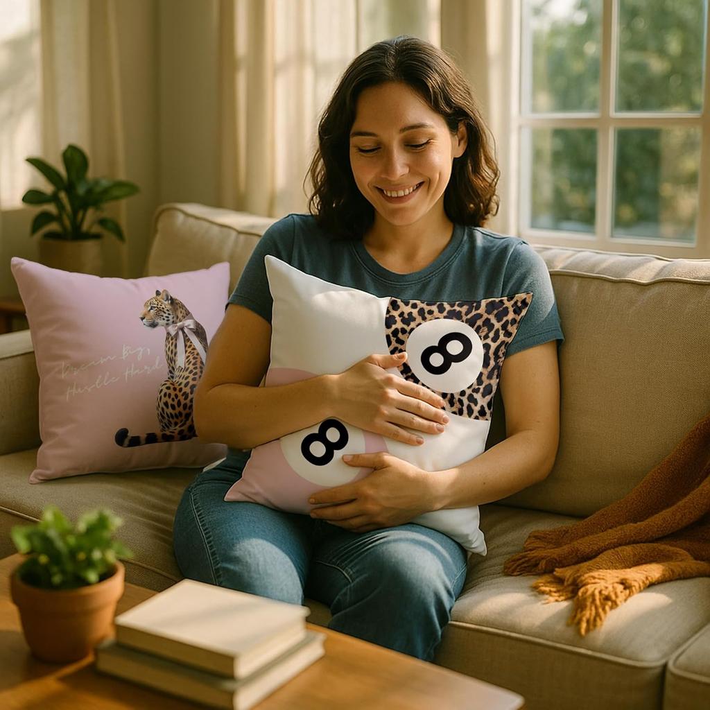 Trendy Funky Cheetah Pink Y2K Luck 8 Ball Pillow Covers 18x18 Set of 2,Pink Leopard Decorative Pillowcases,Cheetah Throw Pillow Covers for Couch Sofa