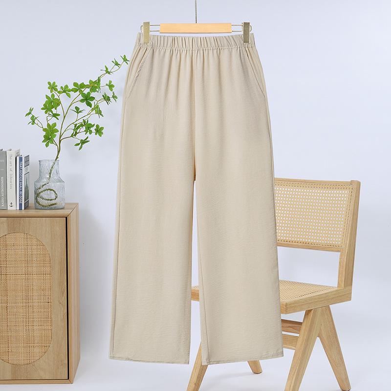 

Mother s Wide-Leg Summer Pants: Loose, High-Waist Nine-Point Design for Mature Women 5XL бежевий