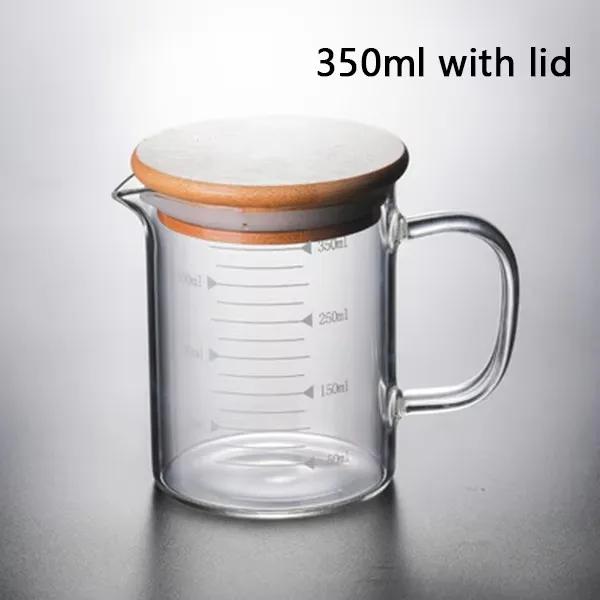 250/350/500/1000ml Glass Measuring Cup with Lid Heat-resistant with Scales Laboratory Beaker Handle Measuring Mug