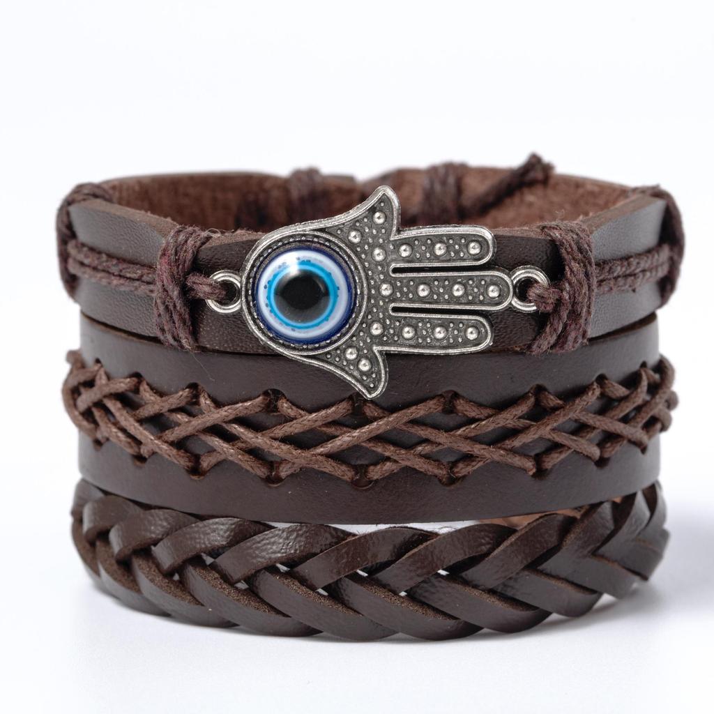 Retro Multi-layer Alloy Leather Bracelet In Ethnic Style with Waxed Rope