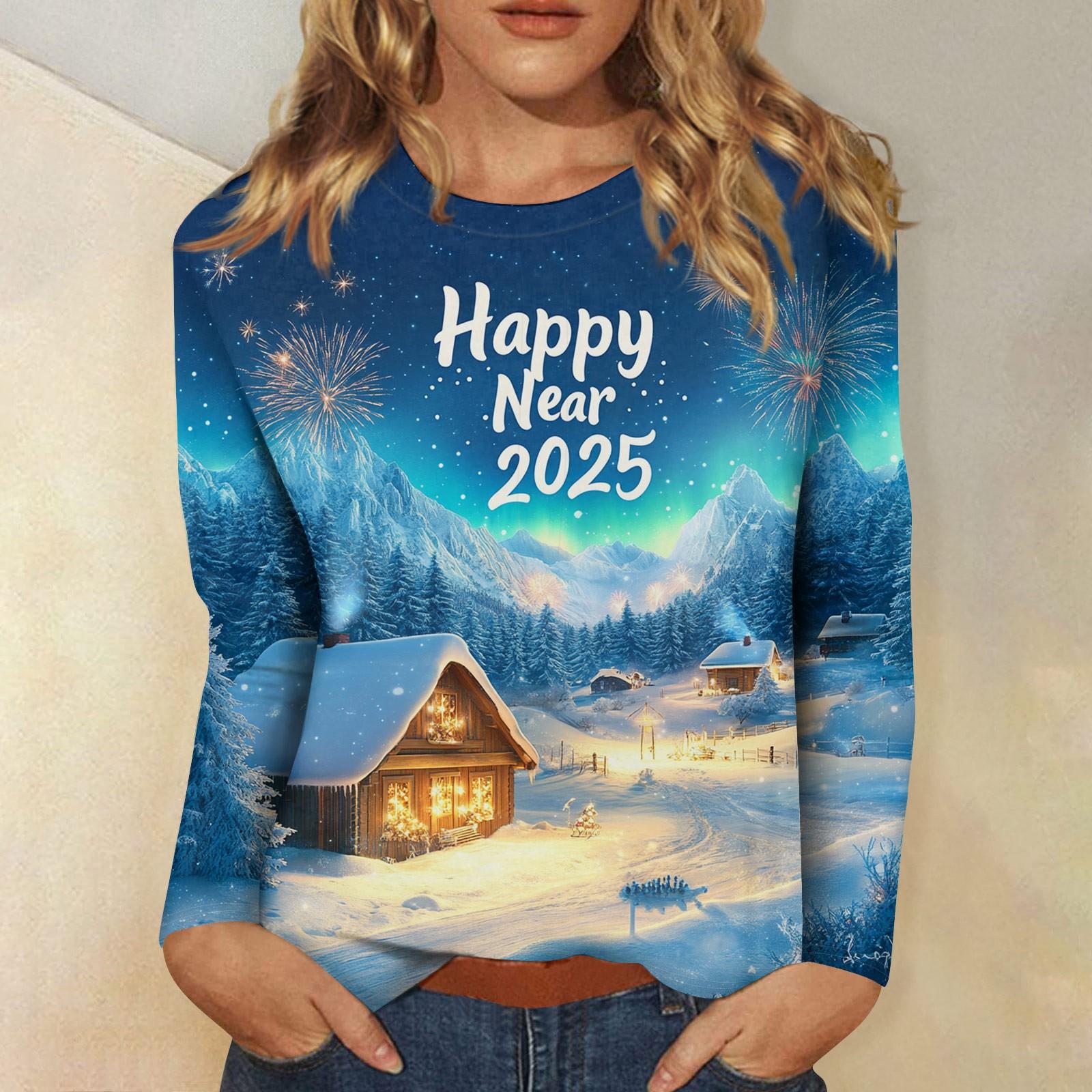 

Женский повседневный модный сексуальный удобный рождественский принт с круглым вырезом и длинными рукавами XL