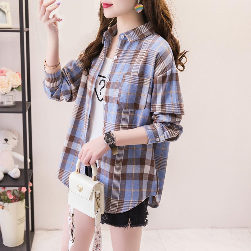 Cămașă în carouri, ocazională, la modă pentru femei, cu mâneci lungi, cămașă pentru studenți