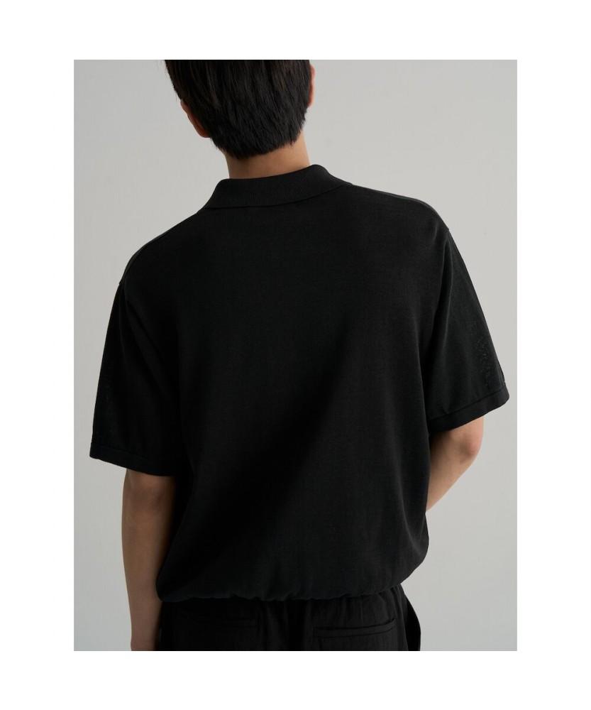 8SECONDS Lecture Cotton Collared Neck Short Sleeve Knit Black