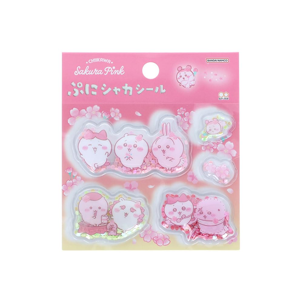 Sun-Star Stationery Chiikawa Sticker, Puffy, Puni-Shaka, Sakura