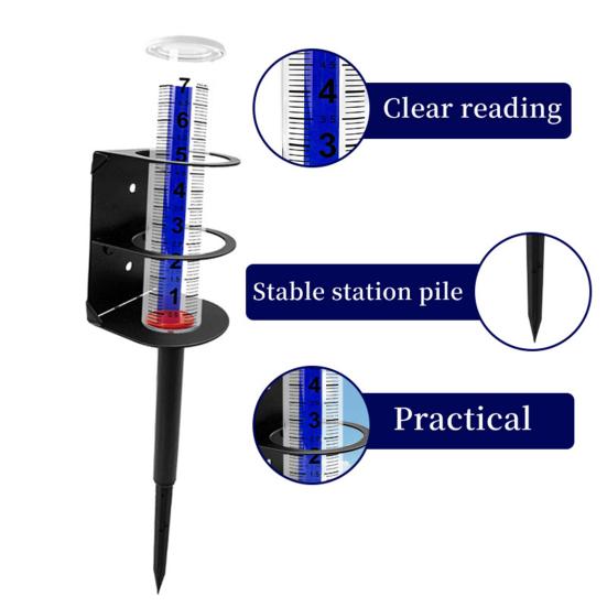 Outdoor Rain Gauge with Metal Stake Large Capacity Garden Lawn Yard Fence Patio Farm Water Rain Meter Tube with Mounting Rack