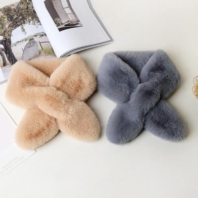 1PC Fashion Warm Thickening Collar Scarf Cross Solid Color Peach Heart Fake Rabbit Fur Female Scarf