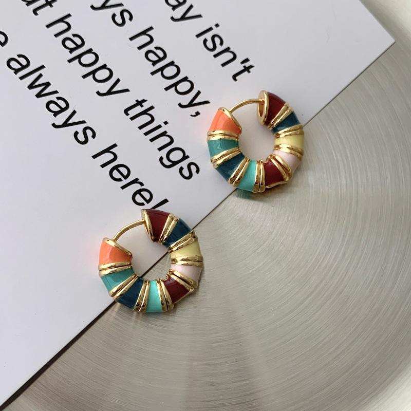 Rainbow Macaron Hoop Earrings: Stylish Ear Clips for Everyday Wear