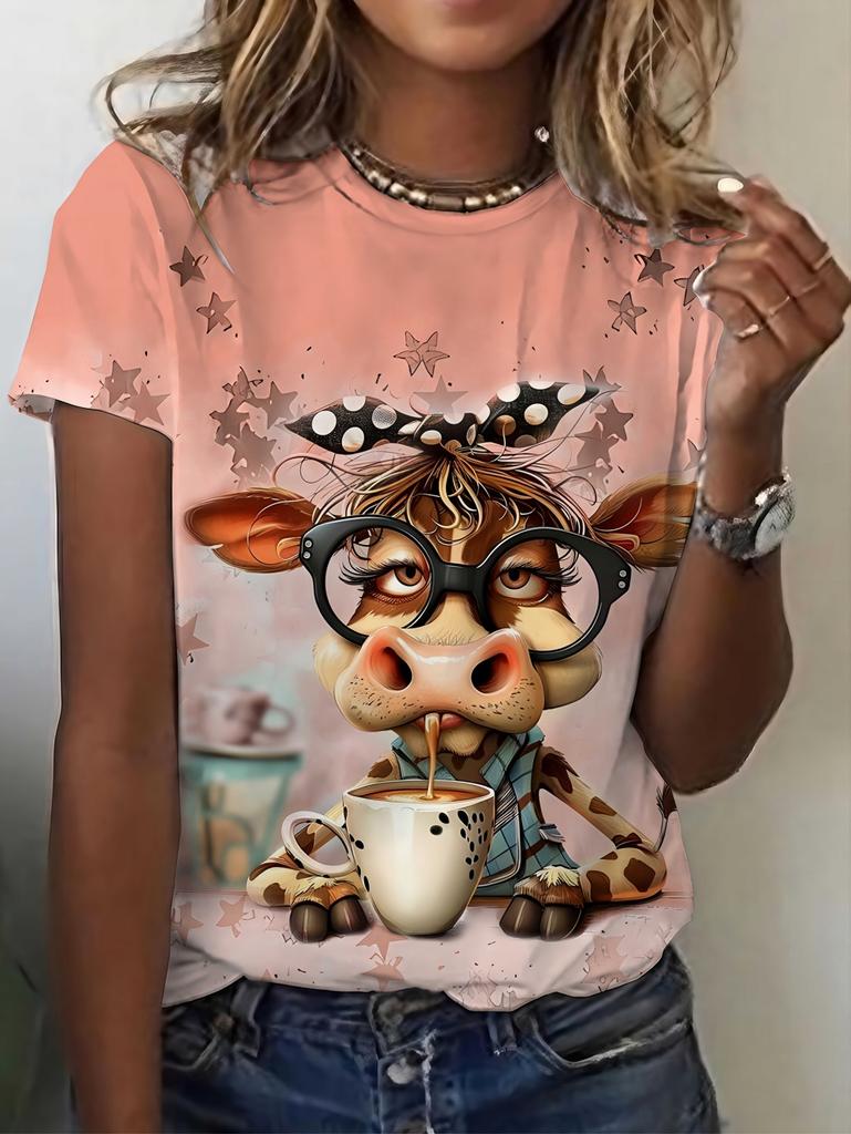 Lustige Damen verspielte Tierprint T-Shirts Sommer Kurzarm Rundhals Oberteile Lässige Mode T-Shirt High-End Damenbekleidung