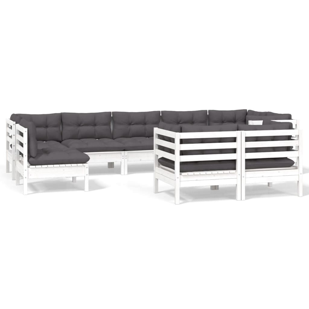 Vidaxl 9-Cz. Garden Lounge Set, With Cushions, White