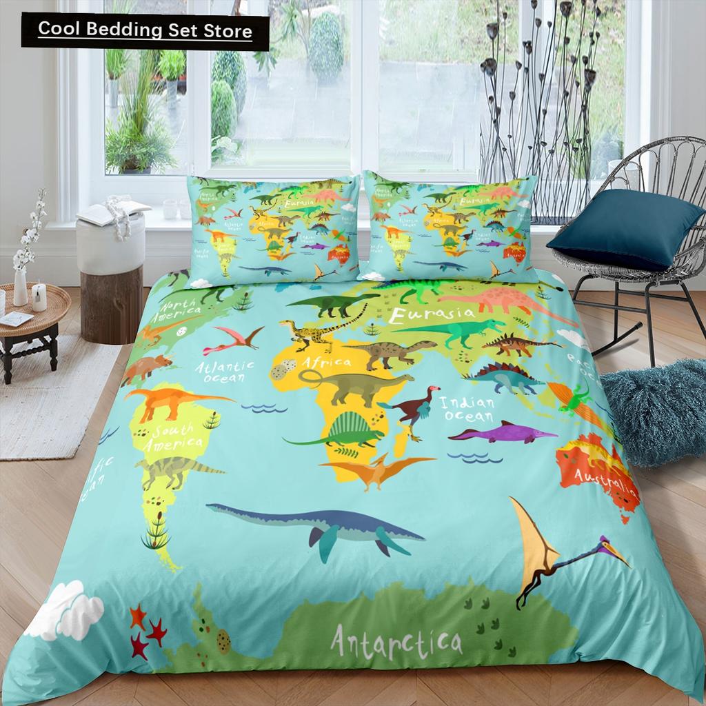 Cartoon Dinosaur Duvet Cover King Queen Kids Jurassic World Stegosaurus Tyrannosaurus Bedding Set 2/3pcs Polyester Quilt Cover