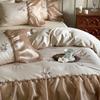 Four-piece Set of Pure Cotton Bedding, French Rose Embroidered Lace, Skin-friendly and Breathable Quilt Cover, Bed Sheet Pillowcase Set.