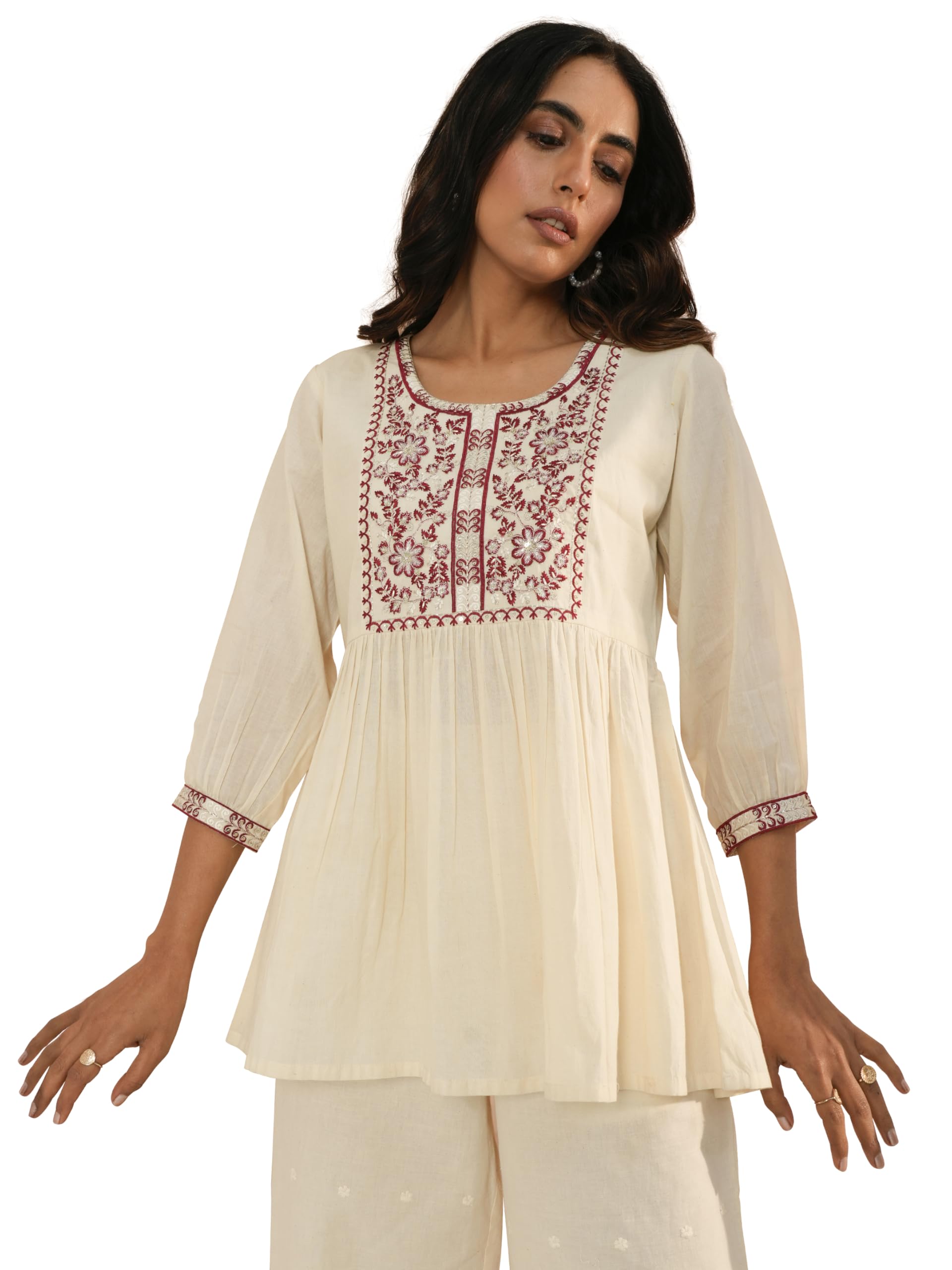 Libas Women s Cotton Yoke Design A-Line Kurtis (26720_White 2XL