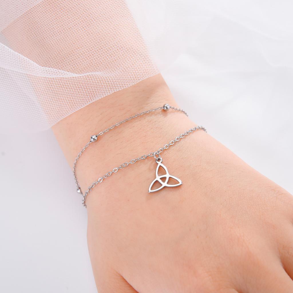 Irish Celtic Knot Trinity Charm Bracelet Double Bead Layered Chain Amulet Stainless Steel Fashion Lucky Women Jewelry Gift
