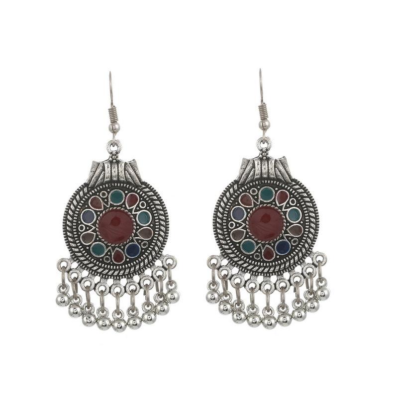 Trendy Ethnic Boho Vintage Drop Dangle Beads Tassel Earrings For Women Bohemian Enameled Indian Zircon Fashion Long Earrings
