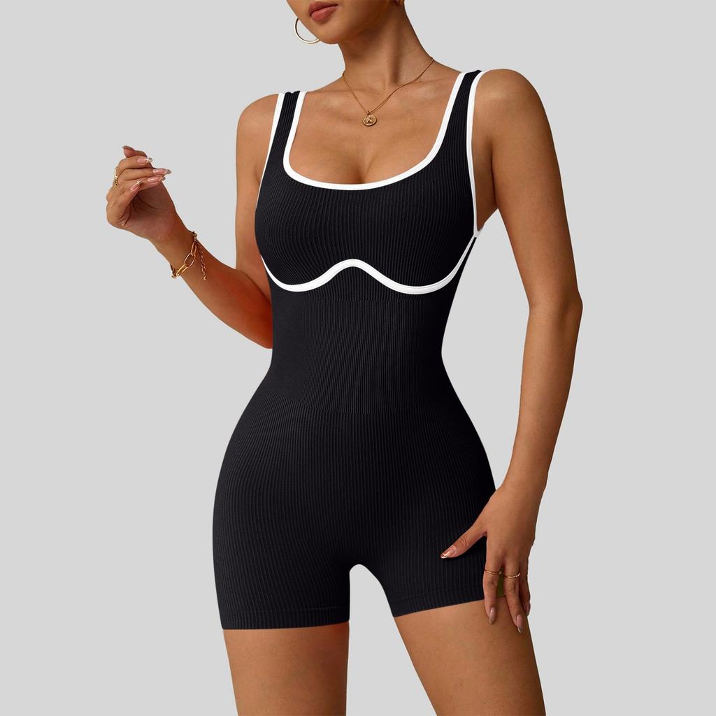 Women's Fashionable Solid Color Round Neck Tight Back Yoga Suit Yoga Jumpsuit