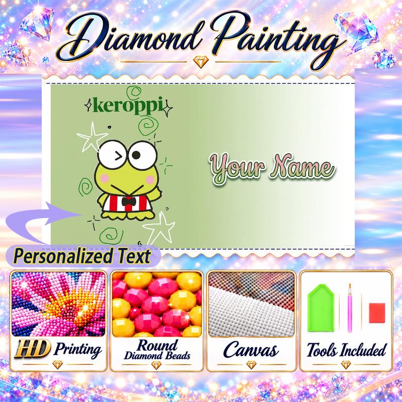 Keroppi 5D DIY Diamond Painting Custom Name Text, Full Drill Rhinestone Mosaic Art Home Gift