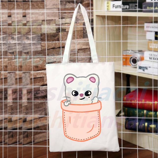 

Skzoo Kawaii K-pop Canvas Shoulder Stray Kids University Tote Bag Женские сумки Эко многоразовая симпатичная мультяшная сумка для покупок Ulzzang