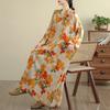 DIMANAF 2025 Women Plus Size Spring Long Dress Loose V-Neck Printing Vintage Casual Floral Oversize Long Sleeve 5050