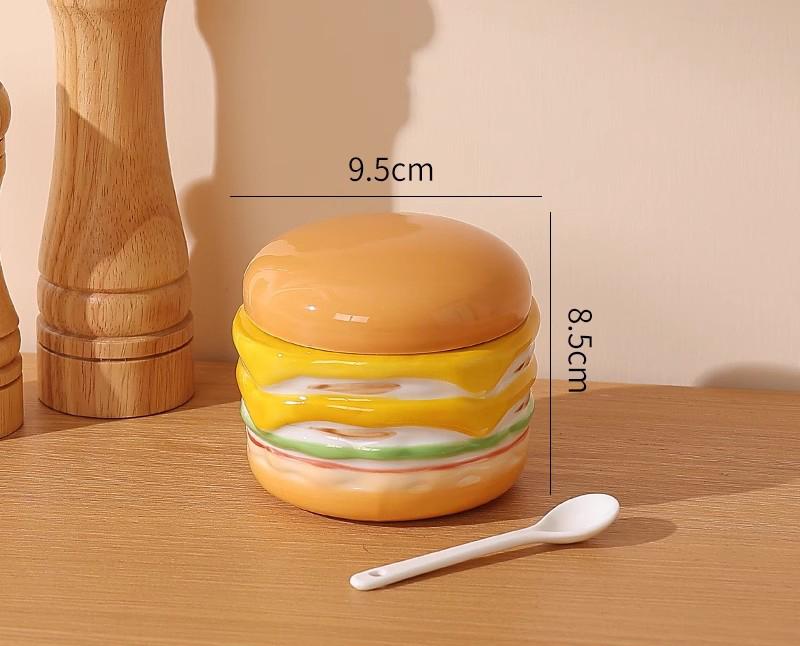 Hamburger Shape Ceramic Seasoning Jar New Household 250ml Cerative Cute Salt Shaker High Aesthetic Exquisite Kitchen Tableware