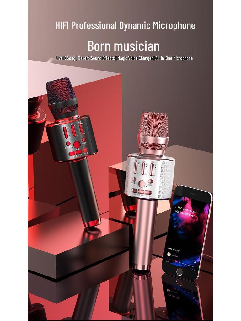 Wireless Bluetooth K-Song Microphone & Speaker with Built-in Sound Card for TV and Mobile