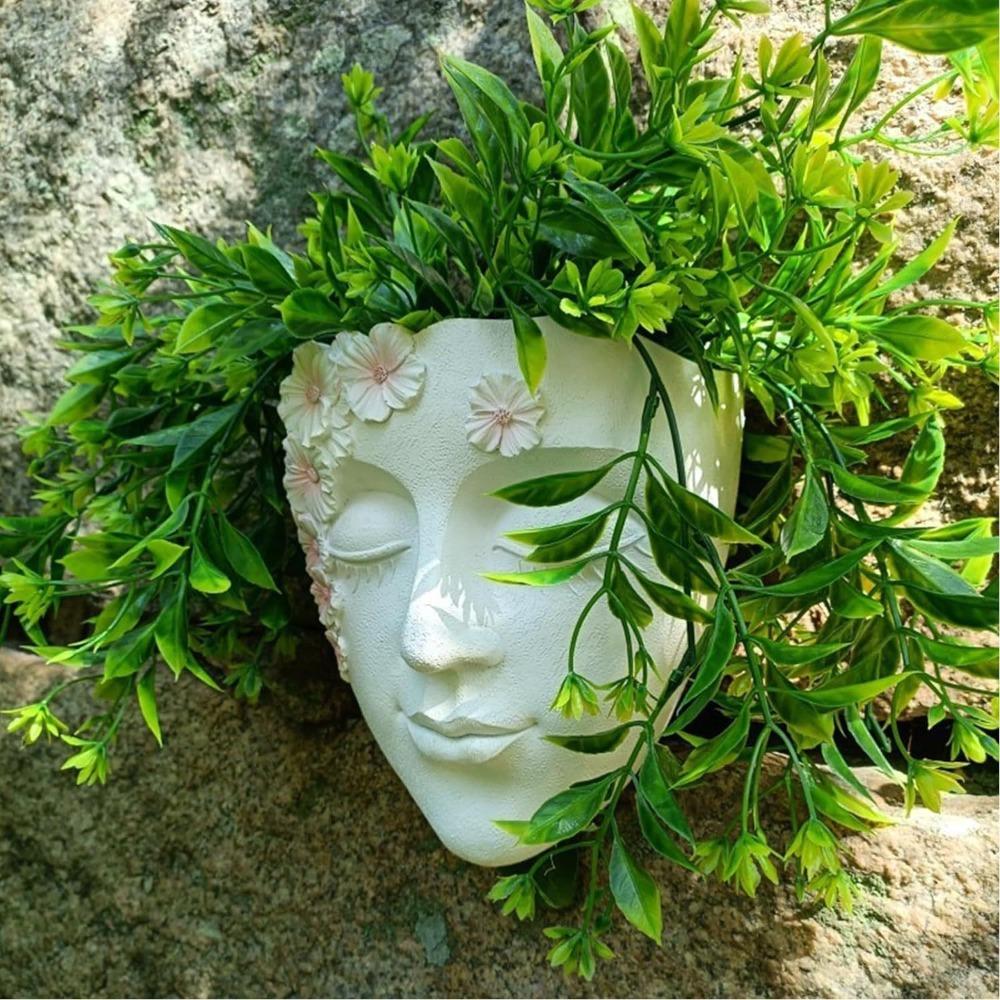 Durable Funny Face Sculpture Planter Resin Craft Handmade Head Wall Planter Cute Girl Face Flowerpot Home Decor