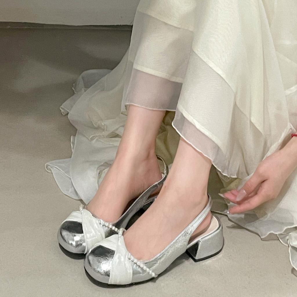 White fairy wind thick heel heightened bag head sandals women's 2025 new summer skirt French cool slippers