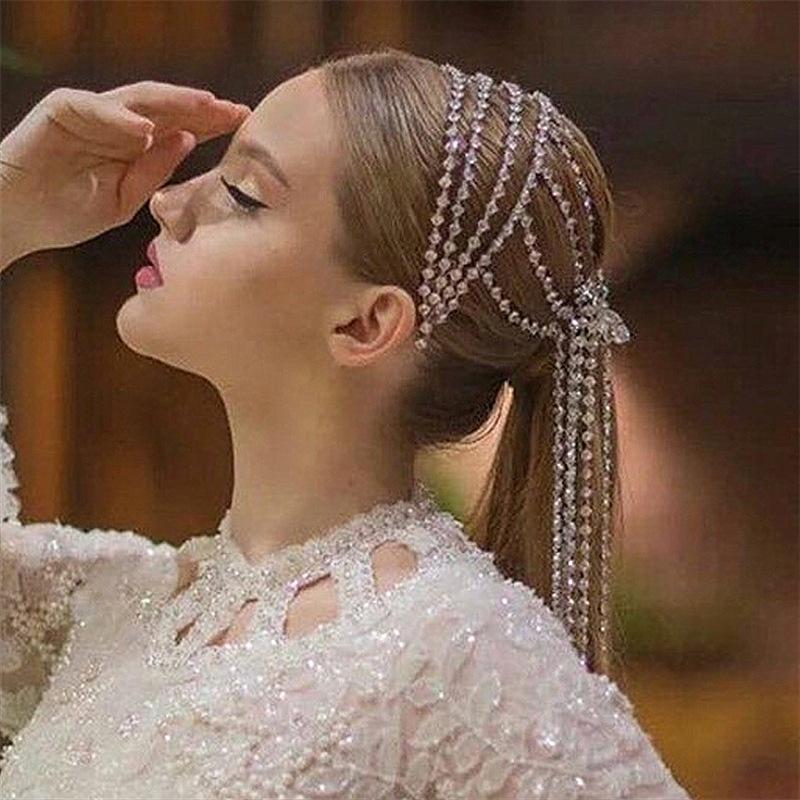 Korean Style High-end Rhinestone Headband with Women's Long Tassel Crystal Hair Accessories Fashionable Wedding Styling Tool