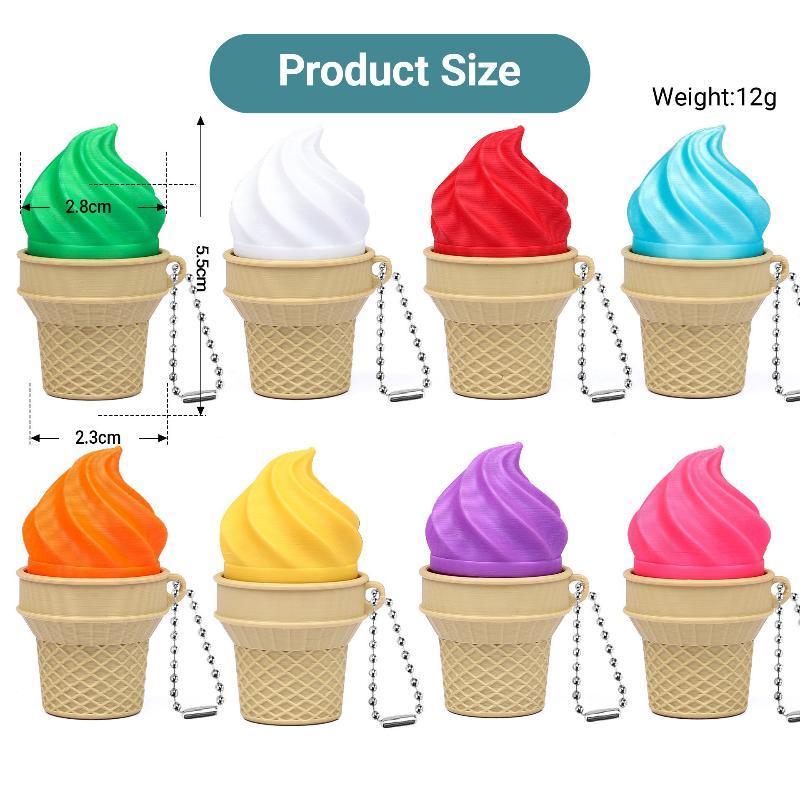 Anti-Stress Ice Cream Cone Keychain 1Pcs Soft Calming Finger Button Fidget Toy for Office Workers Anxiety Relief