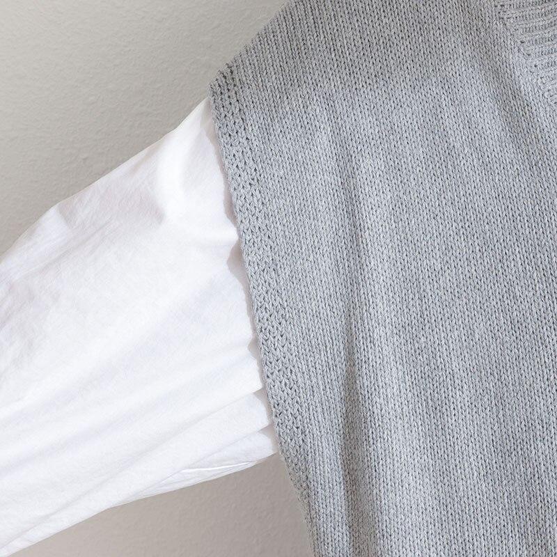 DIMANAF Dames Trui Jurk Winter Herfst Oversize Nieuw Breien Mouwloos Vest V-hals Vrouwelijk Basic Effen Losse Trui