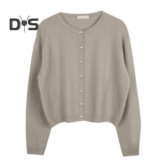 

Женский вязаный кардиган с круглым вырезом, длинным рукавом, ребристой отделкой, свитер, пальто, однобортный, свободный крой, однотонная верхняя одежда, трикотаж светло-серый