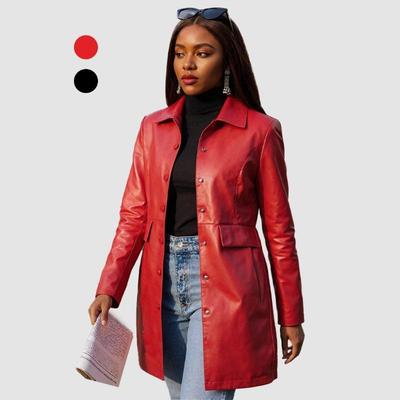 Otoño Invierno Cuello alto Sólido PU Cuero Abrigo de un solo botón Mujer Cárdigan Chaqueta Top Ropa exterior para todo