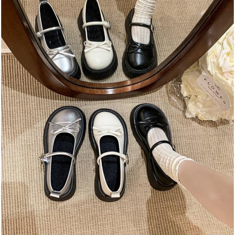 Fashion French bowknot Mary Jane Platform Shoes Woman 2025Buckle Strap Pu Leather Casual Shoes Woman Thick Sole Student Jk Uniform Shoes