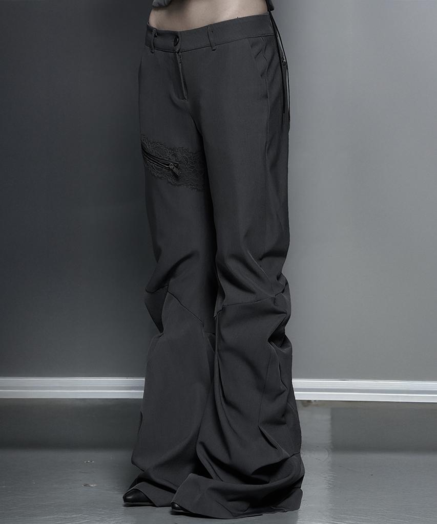 ETRE AU SOMMET Side Double Lace-Up Bootcut Slacks (Gray)