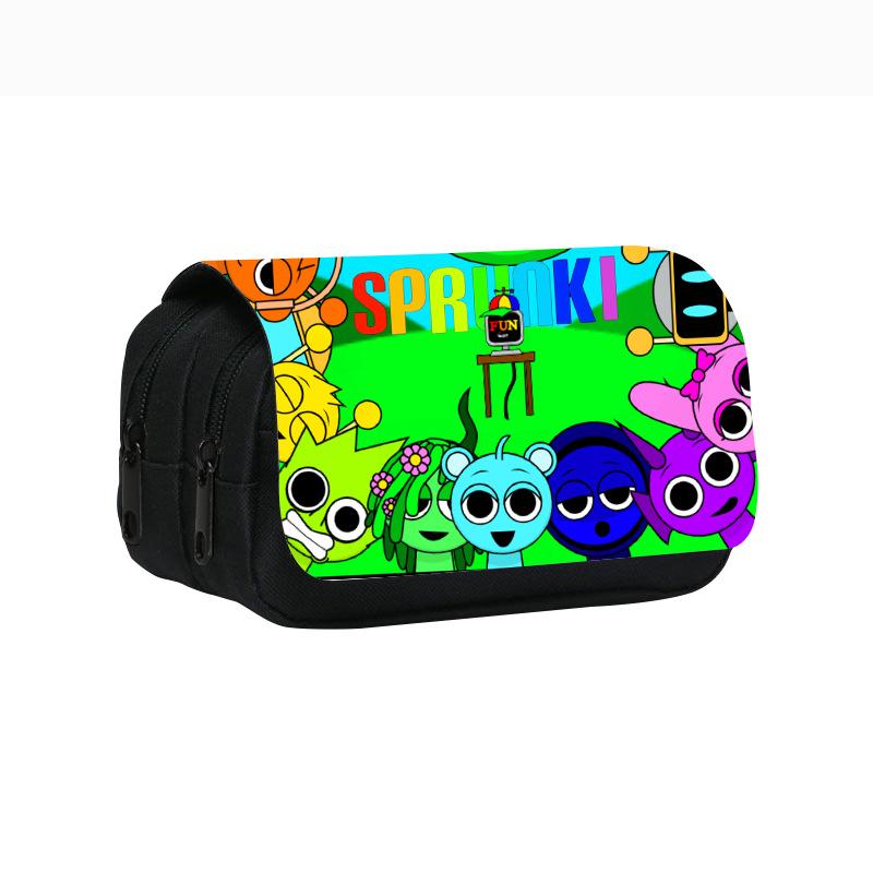 Neues Rhythmusbox-bedrucktes doppellagiges Federmäppchen, Sprunki Musikspiel Schulsachen-Tasche für Grund- und Mittelschüler.