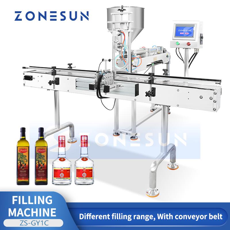 ZONESUN ZS-GY1C Pneumatic Automatic Liquid Paste Filling Machine for liquid cosmetic Cream Chocolate Juice Perfume With Conveyor
