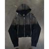 Gothic Streetwear Hooded Zip-Up Sweater Loose Fit Womens Dark Aesthetic Pullover With Embroidery