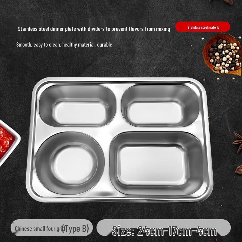 304 Stainless Steel Chinese Style 4-Compartment Deep Lunch Trays (10-Pack)