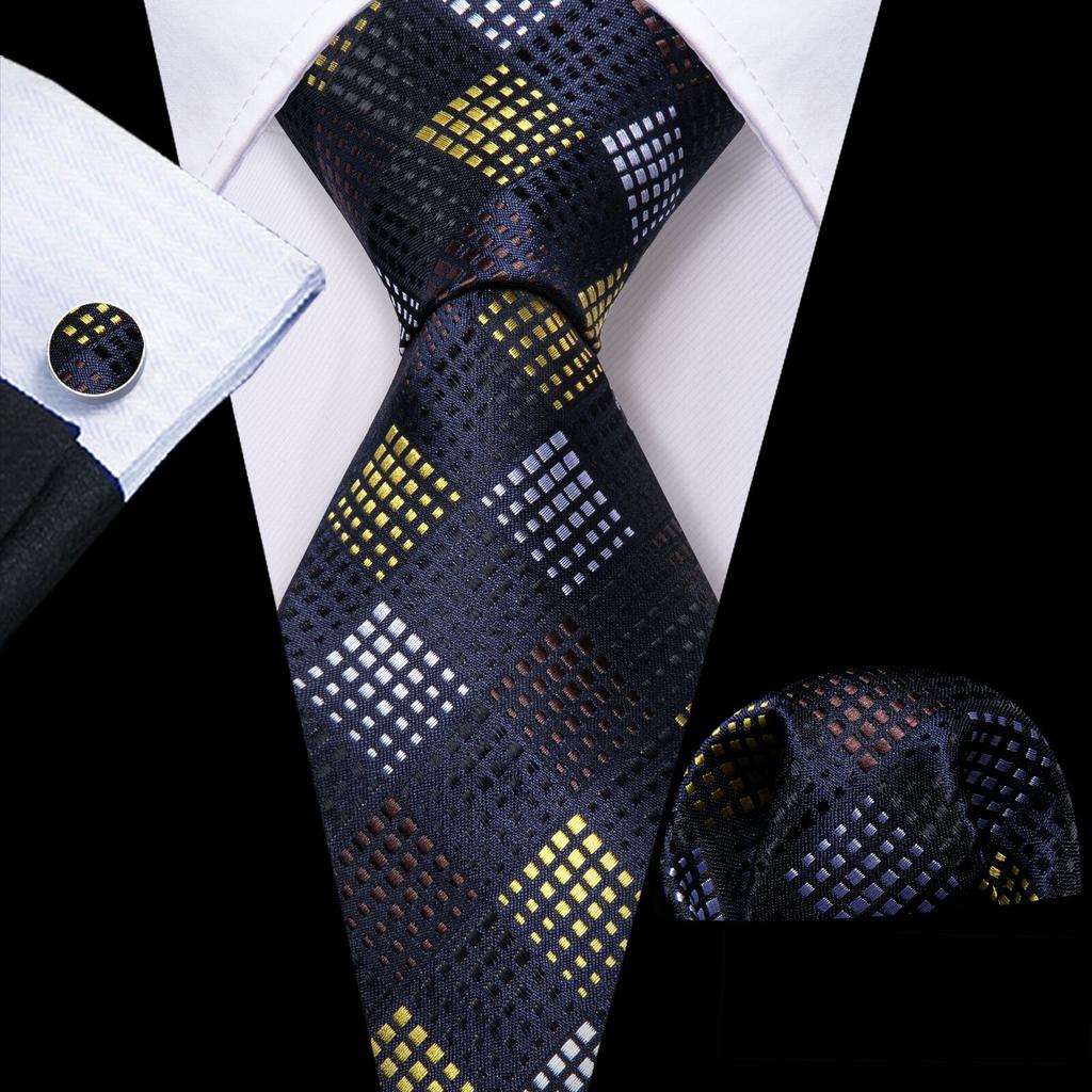 Barry.Wang Floral Ties for Men Woven Paisley Wedding Necktie Handkerchief Cufflinks Formal Casual Set