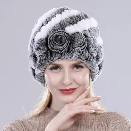 Hot Sell Women Winter Knitted Real Rex Rabbit Fur Hat Fluffy Natural Rex Rabbit Fur Cap Lady Good Elastic Genuine Fur Hats
