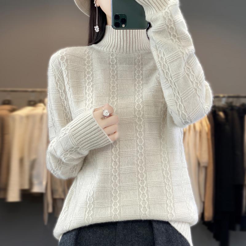 Women's Loose Thickened Mid-Neck Wool Knitwear - Autumn/Winter Long Sleeve Base Layer Sweater
