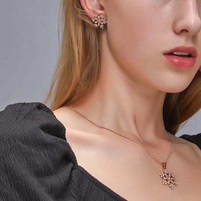 1 Set Stud Earrings Glitter Romantic Gifts Electroplated Stylish Temperament Snowflake Rhinestone Ear Studs Necklace Jewelry Accessory