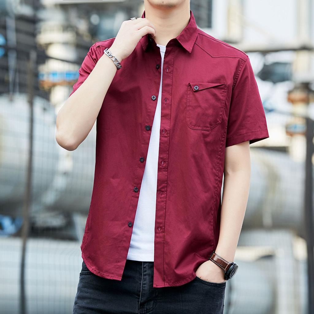 Men's Short Sleeved Shirt Large Solid Color Shirt Casual Coat Men's Top
