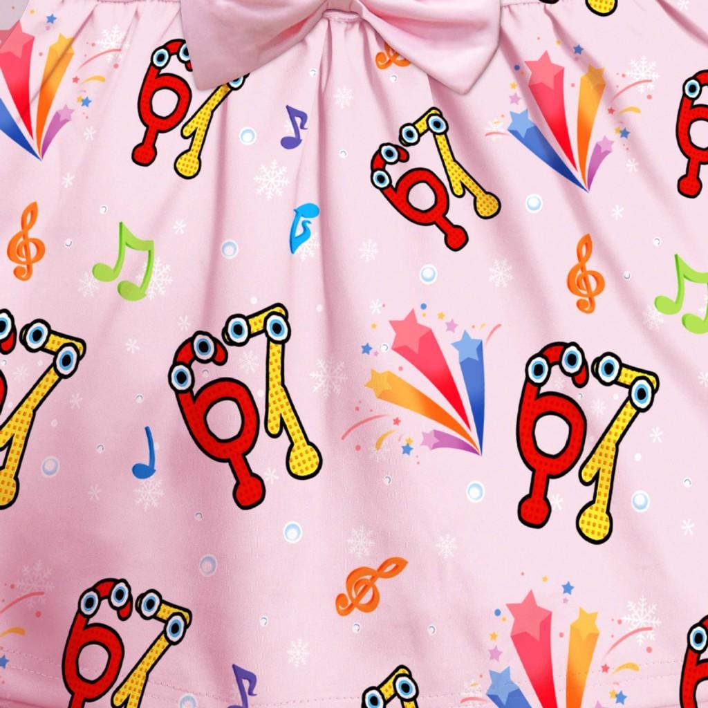 94238 Girls Steal A Brainrot 67 Printed Bow Party Sleeveless Princess Dress